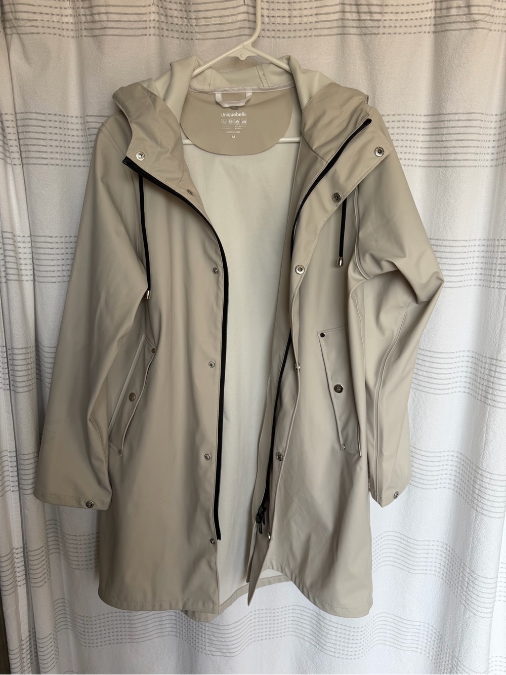 Uniqlo Light Taupe Hooded Trench Coat with Black Trim